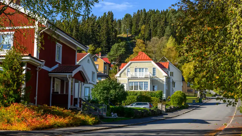 bild över by, väg och hus - boende i Östersund